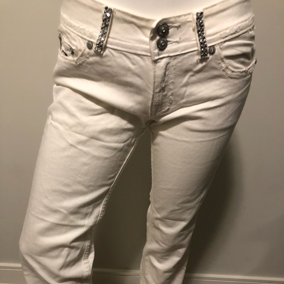Miss Me Oyster White Camo Capri Jeans with Bling! - Picture 5 of 8